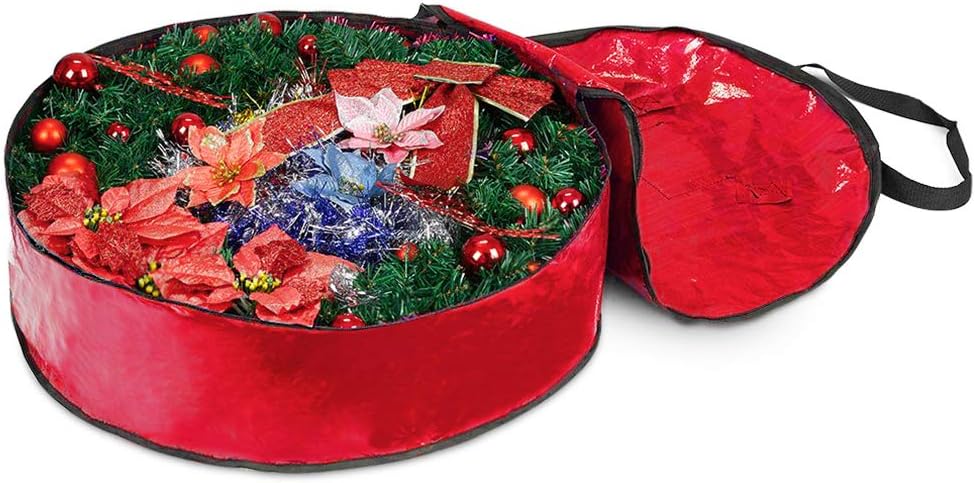 ProPik Christmas Wreath Storage Bag - Heavy-Duty Tear-Resistant Holiday Container | 36” X 8” (Red)
