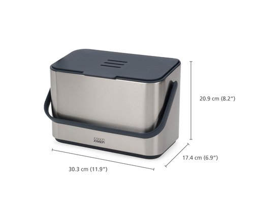 Joseph Joseph Collect 1.06 gallon/4 Liters Stainless Steel Food Compost Bin with Handle, Removable Inner Bucket and Bin Liners Storage, Includes Odor Filter and 3x Bin Liners