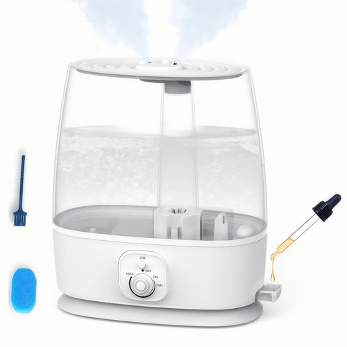 6L Humidifier for Large Room - Cool Mist Ultrasonic with 60H Runtime, Top Fill, Whisper Quiet ≤28dB, Auto Shut-Off, Essential Oil Diffuser & Night Light for Baby Nursery Bedroom Office