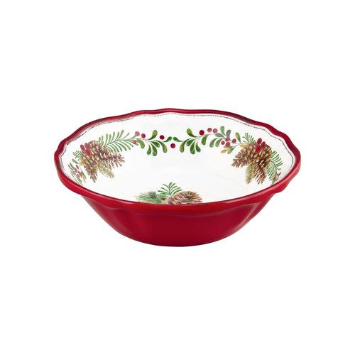 UPware 16 Piece Pinecones Melamine Dinnerware Sets, Outdoor Dishes Set, Plates and Bowls Sets, Christmas Decorations, Service for 4, Red