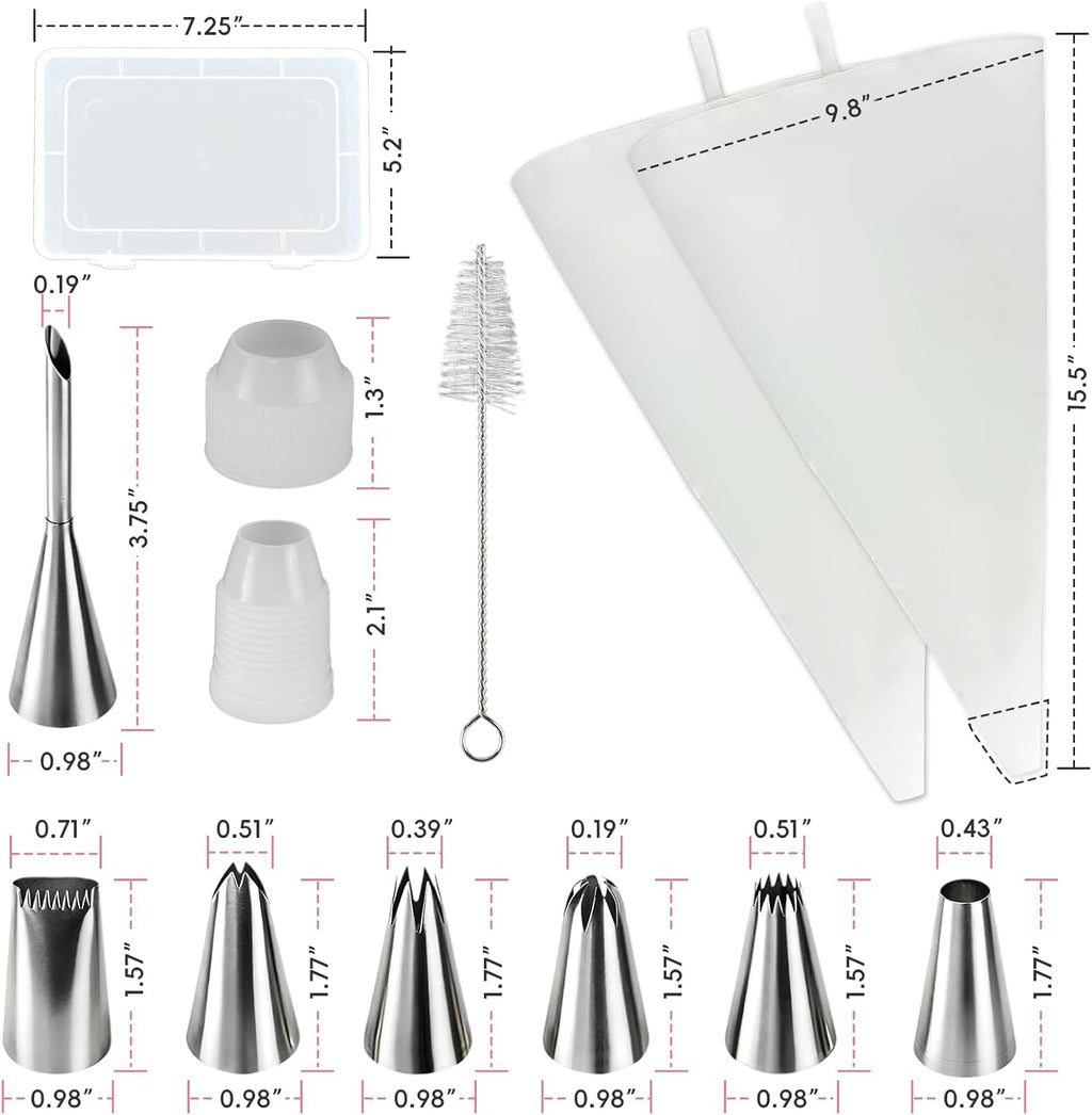 Skiennix Reusable Piping Bags Set - 16-Inch Pastry Bags for Cake Decorating | 15PCS Easy to Clean Kit