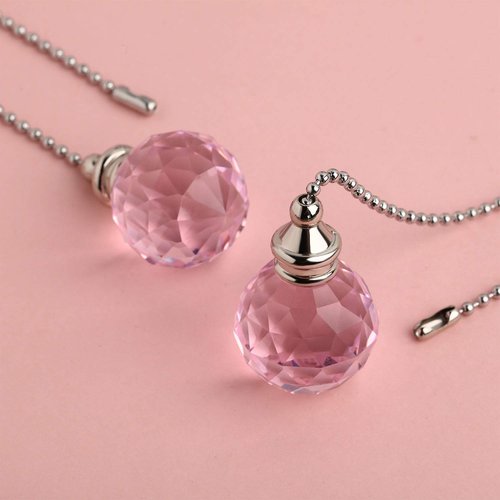 JOVITEC 2 Pieces Spherical Crystal Pull Chain Extension with Connector for Ceiling Light Fan Chain, 1 Meter Long Each Chain (Pink)