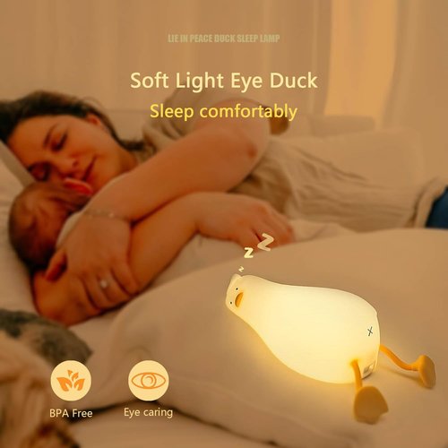 QEBTRIR Fun LED Lying Flat Duck Night Light Silicone Dimmable Nursery Nightlight Rechargeable Bedside Touch Lamp for Breastfeeding Cute Squishy Duck Lamp for Baby Kids Room Decor (Duck), K-1096