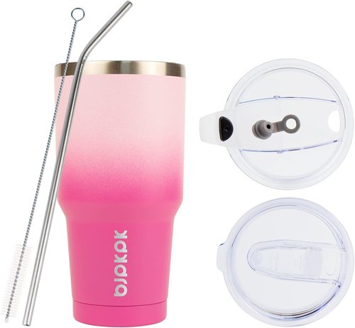 BJPKPK 30 Oz Tumbler - Insulated Travel Coffee Mug With Lid & Straw | Cherry Blossom Design