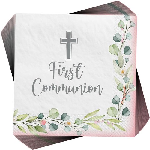 My First Communion Luncheon Napkins - 6.5" x 6.5" (Pack of 40) - Premium Pink Paper Napkins, Perfect for First Holy Communion Celebration Decor