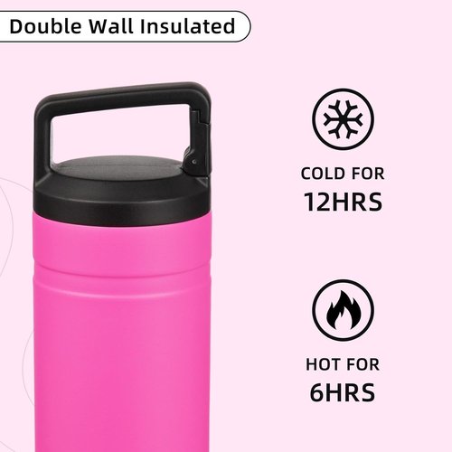 BJPKPK Insulated Water Bottle - 20 oz Double Wall Stainless Steel Tumbler with 2 Lids | Barbie Pink