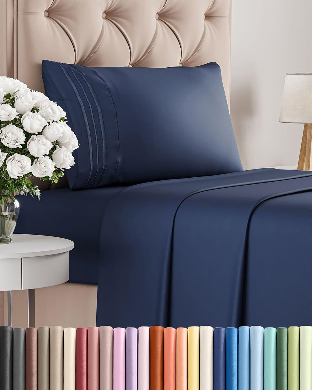 Skiennix Twin Size 3-Piece Sheet Set - Ultra-Soft Cooling Bed Sheets - Deep Pockets, Navy Blue