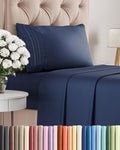Skiennix Twin Size 3-Piece Sheet Set - Ultra-Soft Cooling Bed Sheets - Deep Pockets, Navy Blue