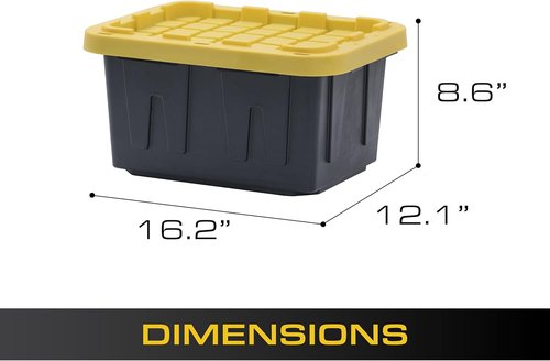 5-Gallon Heavy Duty Storage Bins by BLACK & YELLOW - Stackable, Weather-Resistant, 4-Pack for Home Organization