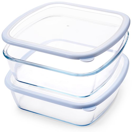 NUTRIUPS 2 Pack 9 x 9 Glass Baking Dish with Lid, 9 x 9 Baking Pan, 2.75QT LARGE and DEEP Baking Dish for Oven (Blue, 2 Pack, 2.6L)