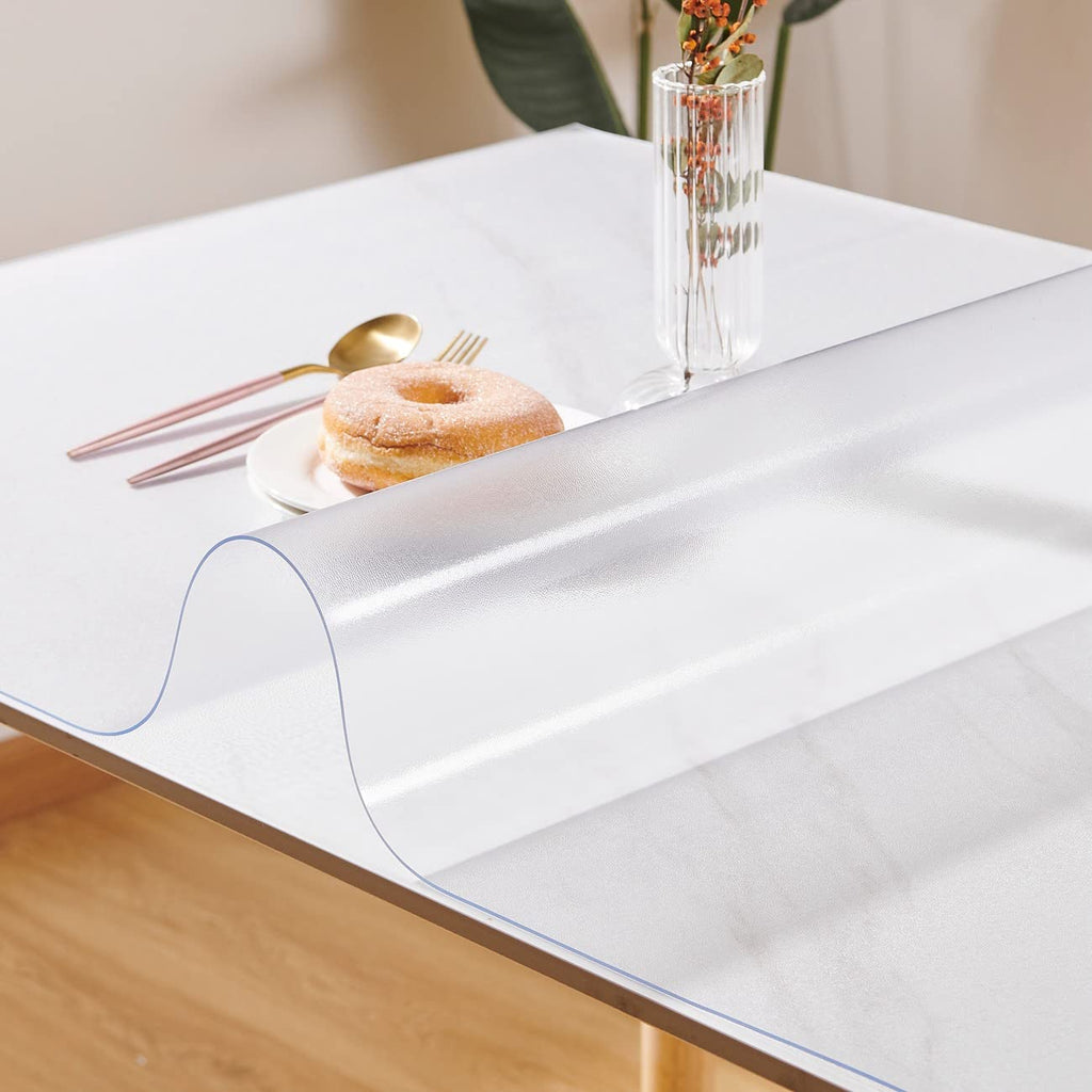 Leffora Frosted Table Cover Protector 60 x 60 Inch, 1.5mm Thick Plastic Desk Protector Mat, Square Waterproof PVC Placemats, Transparent Mat for Desktop, Dining Room Table, Dresser, Writing Desk
