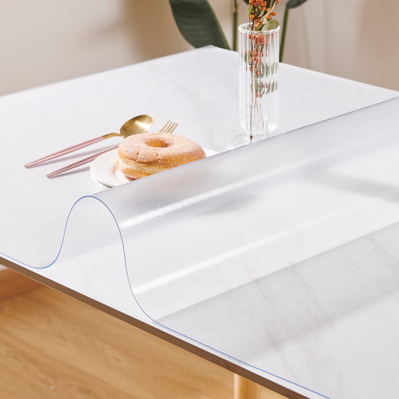 Leffora Frosted Table Cover Protector 60 x 60 Inch, 1.5mm Thick Plastic Desk Protector Mat, Square Waterproof PVC Placemats, Transparent Mat for Desktop, Dining Room Table, Dresser, Writing Desk