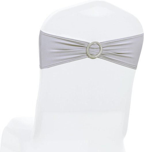 MDS Spandex Chair Sashes - Premium Stretch Covers with Buckle Slider for Weddings & Events | Light Silver, Pack of 25
