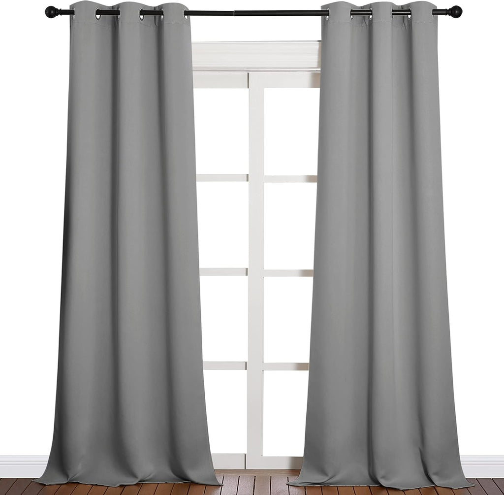 NICETOWN Thermal Insulated Blackout Curtains - Grommet Top Drapes for Hall | 2 Panels, W42 x L90 inches, Silver Grey