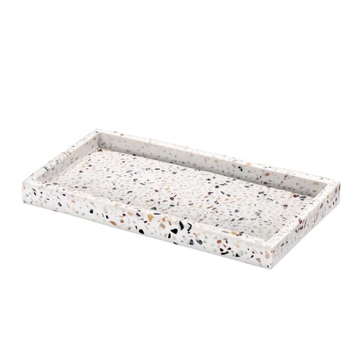 Luxspire Bathroom Vanity Tray, 8 x 4 inch Resin Kitchen Sink Tray for Soap Dispenser Bathroom Countertop Organizer Plate Holder for Perfume Soap Towel Bathroom Accessories, Mini, Terrazzo