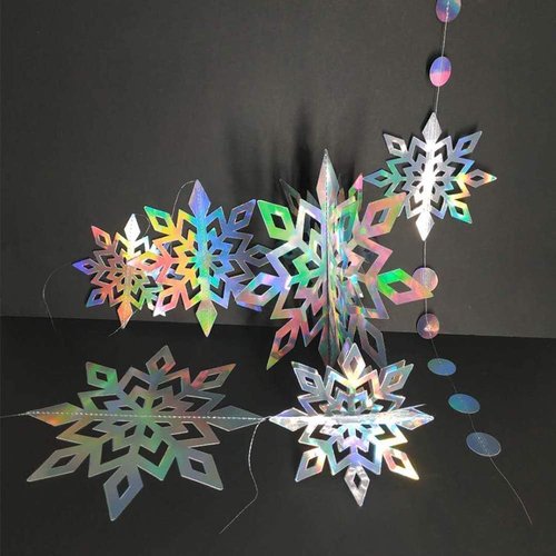 Cheerland Iridescent Snowflake Garland - Holographic 3D Decorations for Winter Onederland Party | Indoor Supplies