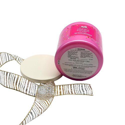 Bath & Body Works Milk BAR Birthday Cake 3-Wick Scented Candle 14.5 oz – 2025 Limited Edition – Gift Set with 30-Inch Metallic Gold & Silver Striped Bow for Birthdays & Holidays