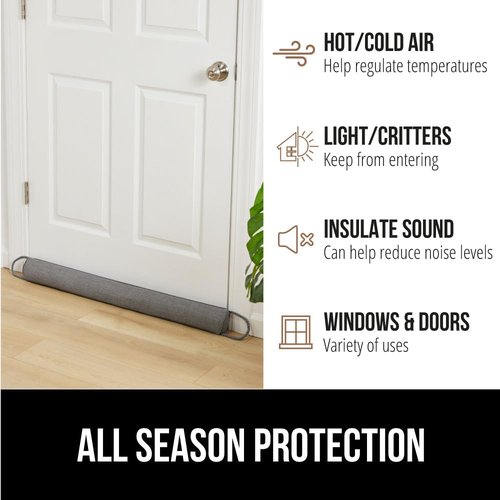 GORILLA GRIP Door Draft Stopper for Bottom of Doors, Sweep Weather Stripping Seal Noise, Cold Air Blocker, Soundproofing, Warmth Sealer, Easy Install Gap Filler, Home Essentials, 32 Inch, Gray