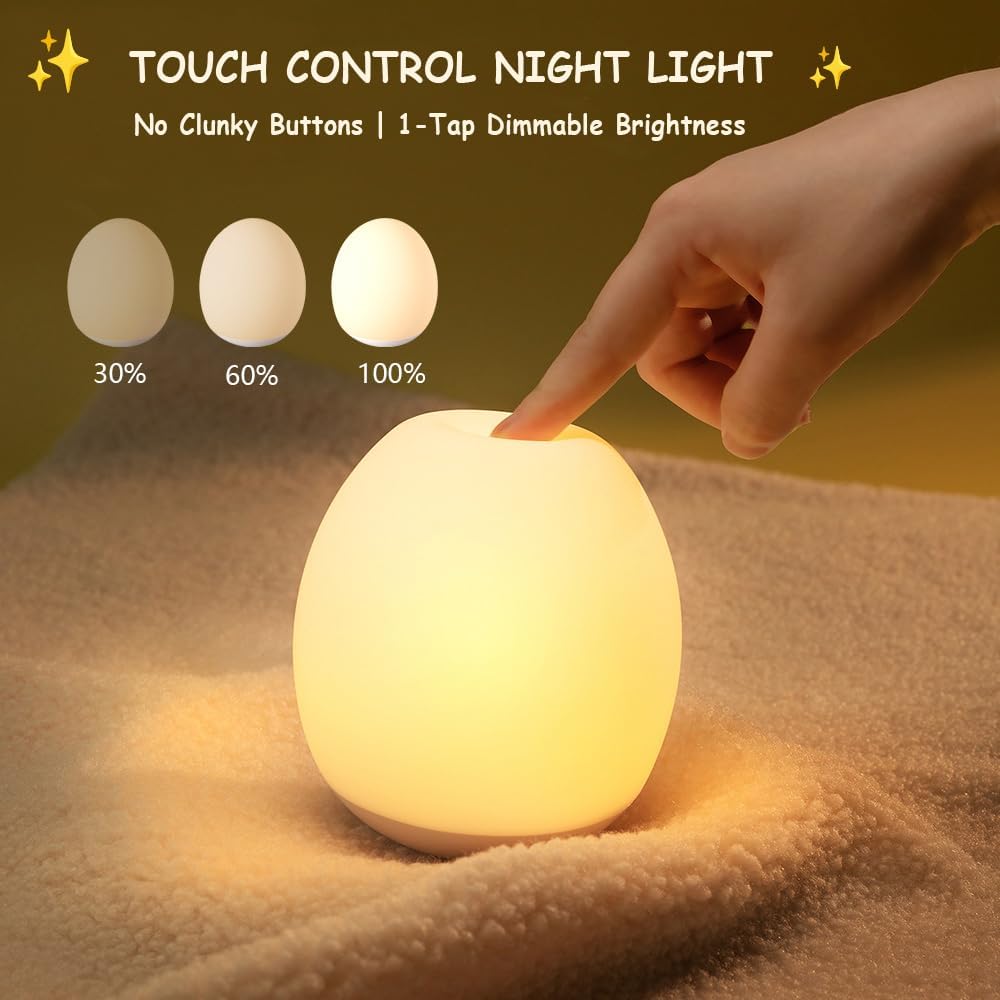Skiennix Egg Night Light - 7 Color Changing Portable Lamp with 30-Minute Timer for Kids' Nursery