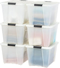 IRIS USA 54 Quart Stackable Storage Bins - Durable Plastic Containers with Lids & Latching Buckles, 6 Pack - Pearl