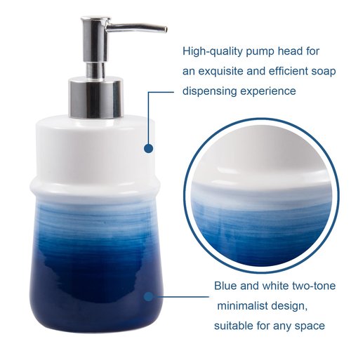 Ceramic 12Oz Soap Dispenser for Kitchen, Refillable Hand Dispenser with Pump, Lotion Dispenser Bathroom for Dish Soap, Hand soap. (Navy Blue)