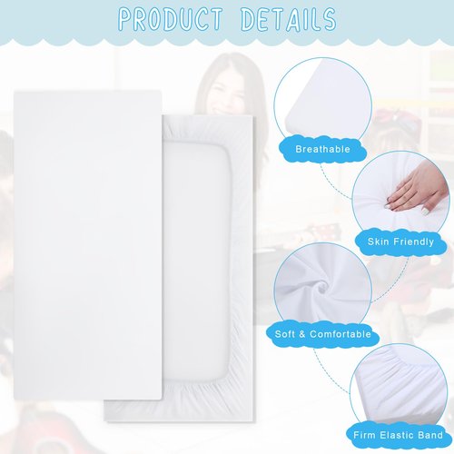 VitalCozy 12 Pcs Daycare Cot Sheets for Sleeping Bulk 48 x 24 Inch Standard Size Preschool Soft Breathable Nap Rest Mat Crib Sheet for Kids Baby Boys Girls (White)
