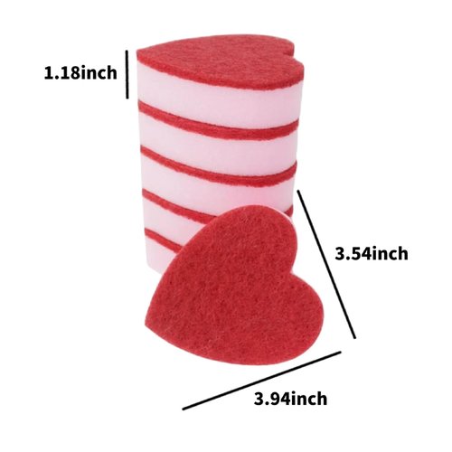 Perastra Heart Shaped Sponge, Dual-Sided Kitchen Scrubber for Washing Dishes, Pots, Pans and General Household Cleaning, Pink (6 Pack)
