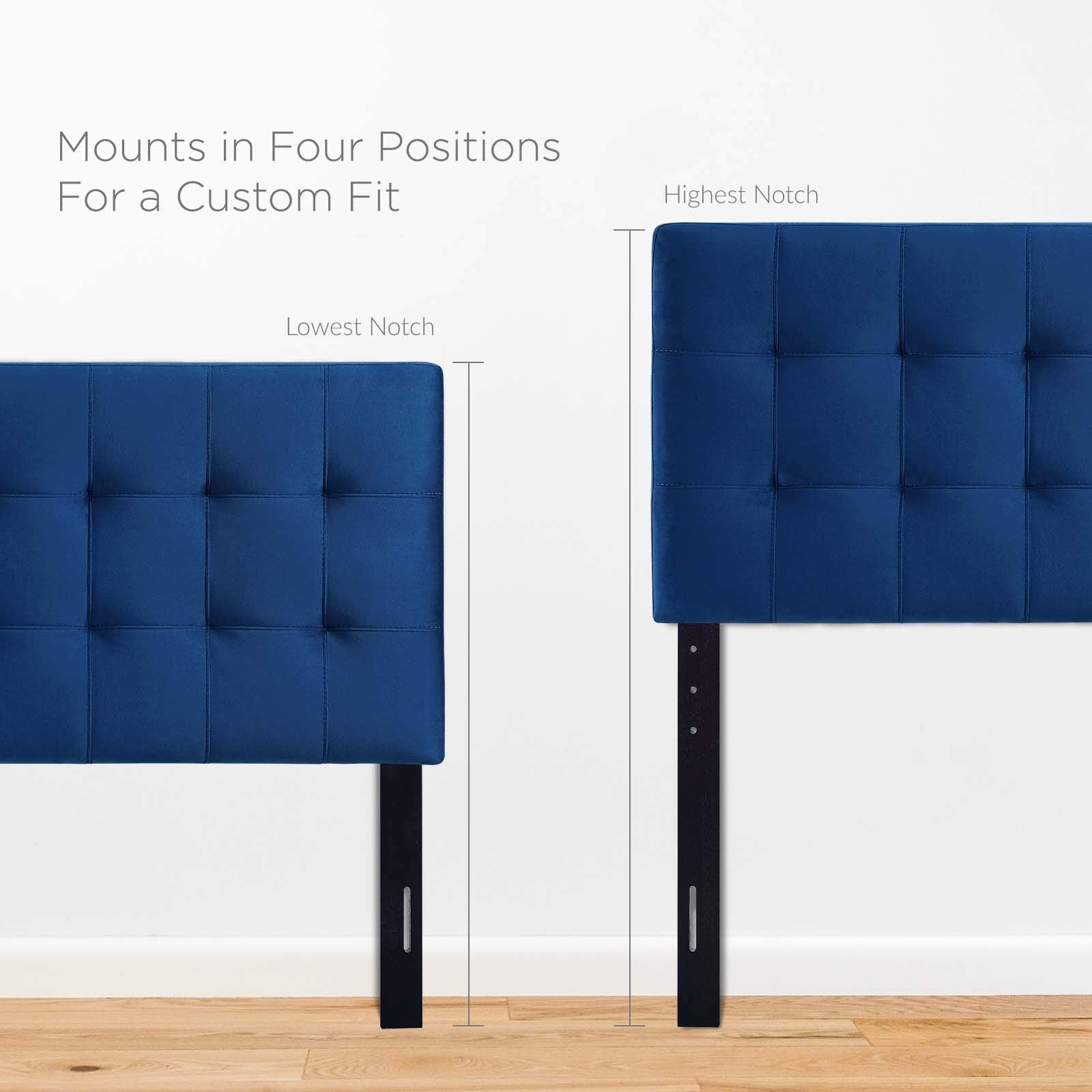 Modway Lily Biscuit Tufted Twin Performance Velvet Headboard, Navy