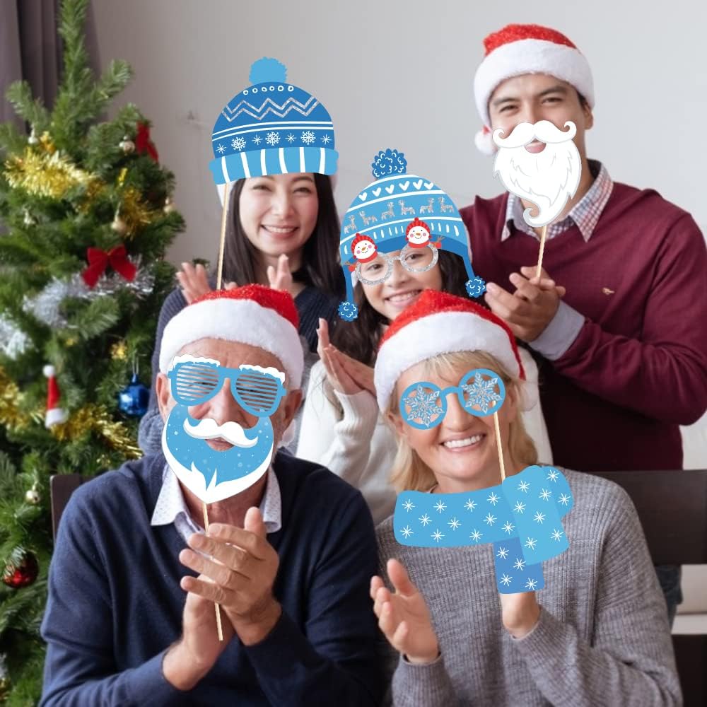 Snowman Photo Booth Props - Winter Wonderland Themed Decorations | 25 Count Set