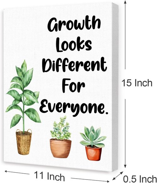 Growth Looks Different for Everyone - Inspirational Quotes Wall Art | Potted Plant Canvas Decor for Therapy & Counseling