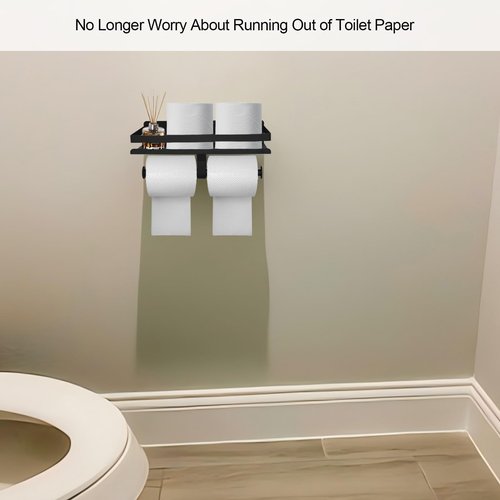 Matte Black Toilet Paper Holder with Shelf Wall Mounted,Stainless Steel Double TP Roll Tissue Holder for Bathroom(1, Matte Black)