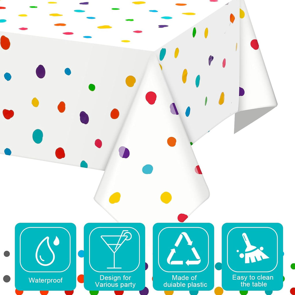 Skiennix Colorful Polka Dot Tablecloth - Disposable Rainbow Design for Picnics & Parties | 3 Pcs Set