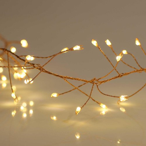 Qbis Warm White Cluster Lights on Thin Copper Wire, 200 Micro LED USB Plug in Christmas Fairy Lights, Timer, Multi Function, Memory, Brightness, Firecracker Light, Awesome bedroom or dorm lighting