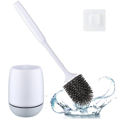 RV Toilet Bowl Brush and Holder, Silicone Toilet Bowl Brush Cleaning Toilet Scrubber Set with Non-Scratch Silicone Bristles Deep Cleaning. Wall Mount for Motorhome Travel, Travel Trailers, Camper