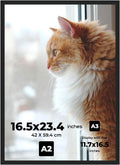 A2 Picture Frame - Premium Glossy Black Plastic with Shatterproof Plexiglass | 16.5"x23.4" for Art and Photos