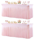 Baby Pink Table Cloth for 8 Foot Rectangle Tables Fitted Stretch Spandex Table Cover with Skirt 8ft Baby Shower Birthday Party Banquet Ruffle Tablecloth Wedding Table Cloths Desk Skirt, 2 Pack