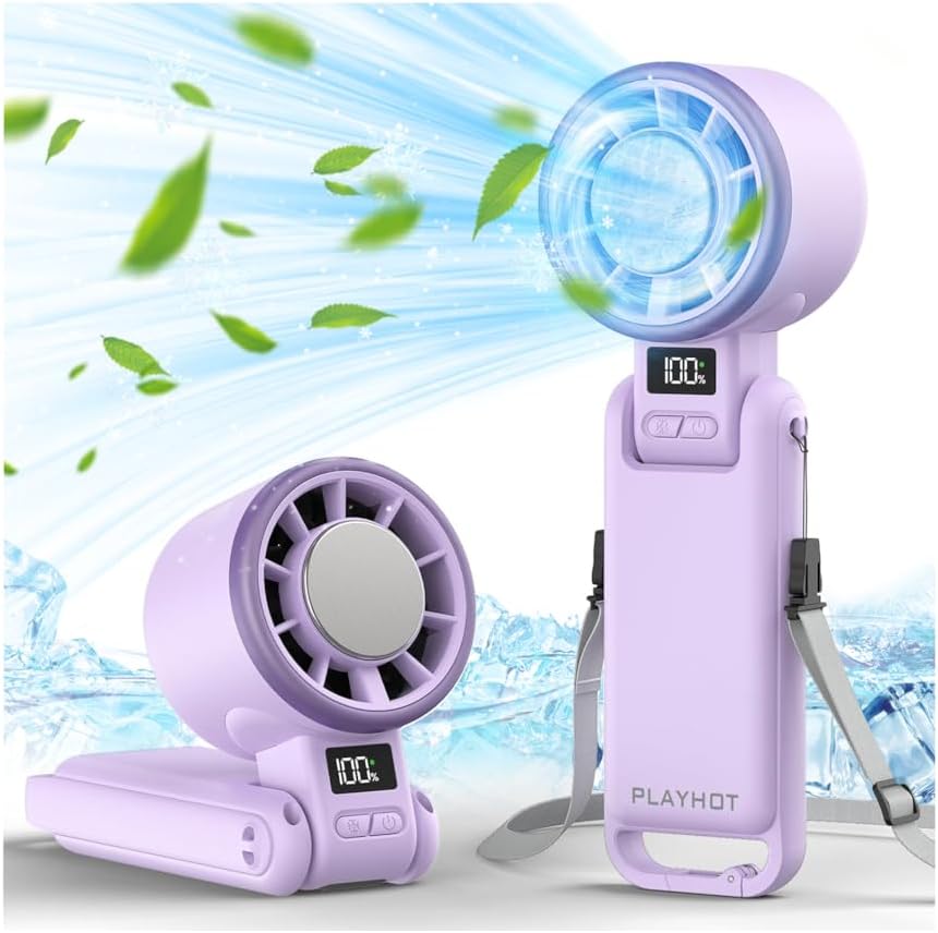 PlayHot Portable Handheld Turbo Fan - Rechargeable Ice Cooling Personal Fan | 5 Speed, 12Hrs Battery Life, Purple