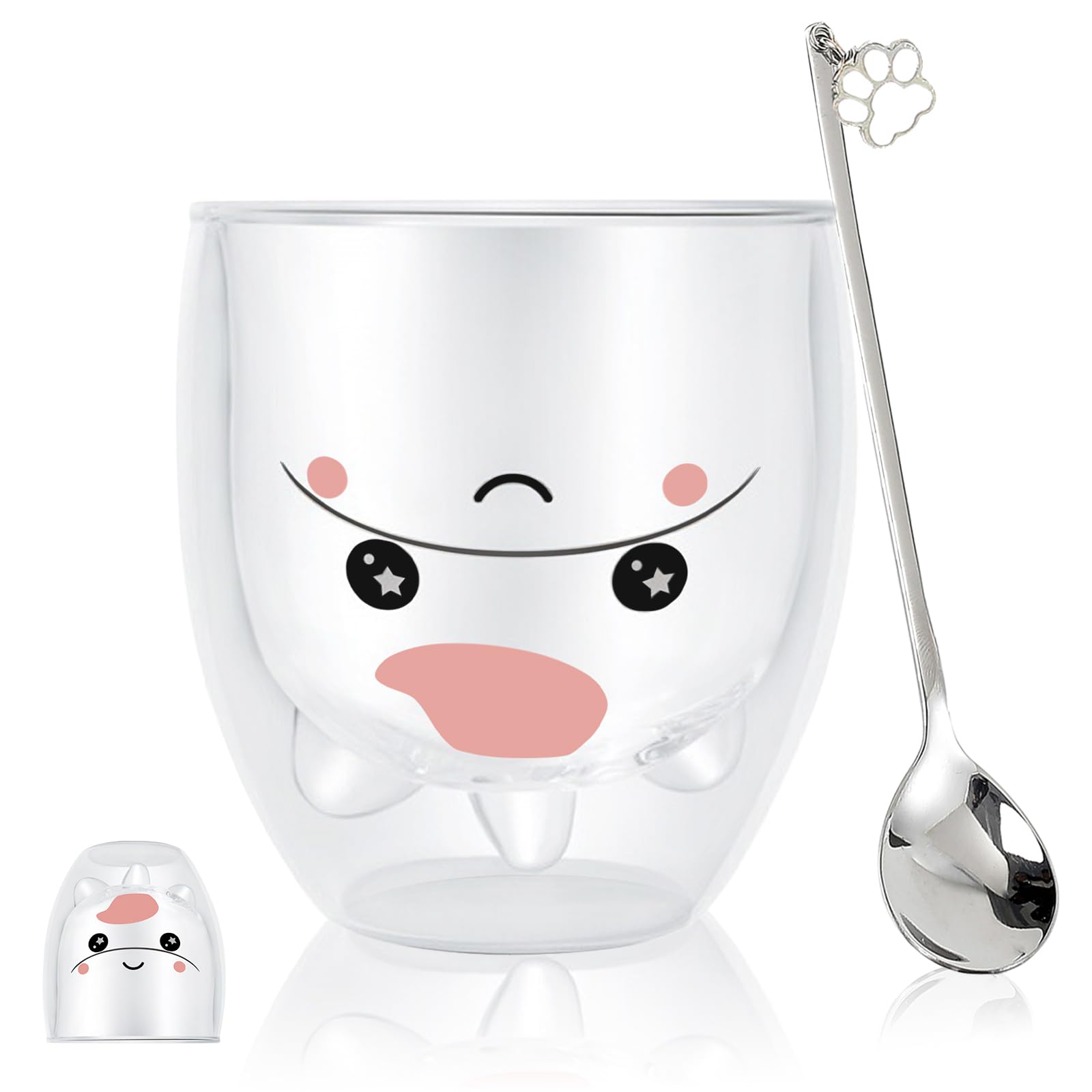 Binoster Unicorn Mug Cute Mugs Glass Double Wall Insulated Glass Espresso Cup, Coffee Cup, Tea Cup, Milk Cup, Kawaii Gifts, for women girls friends, Christmas Birthday (Unicorn)