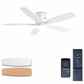 Ayaoty Ceiling Fans with Lights, 52" Low Profile Indoor Ceiling Fan with Light and Remote Control, Dimmable, Noiseless, Reversible, White Ceiling Fan for Bedroom, Indoor/Outdoor Use