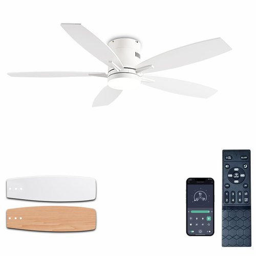 Ayaoty Ceiling Fans with Lights, 52" Low Profile Indoor Ceiling Fan with Light and Remote Control, Dimmable, Noiseless, Reversible, White Ceiling Fan for Bedroom, Indoor/Outdoor Use