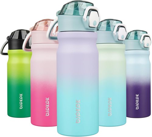 BJPKPK Insulated Water Bottle - 18oz Stainless Steel Flask with Straw, Leak-Proof Lid & Carry Handle | Lavender Green