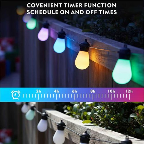 AurNyvaMay Outdoor String Lights S14, Smart Patio Lights with 15 Shatterproof LED Bulbs, APP & Remote Control, 213 Scene Modes, IP67 Waterproof for Garden, Wedding, Party, Camping