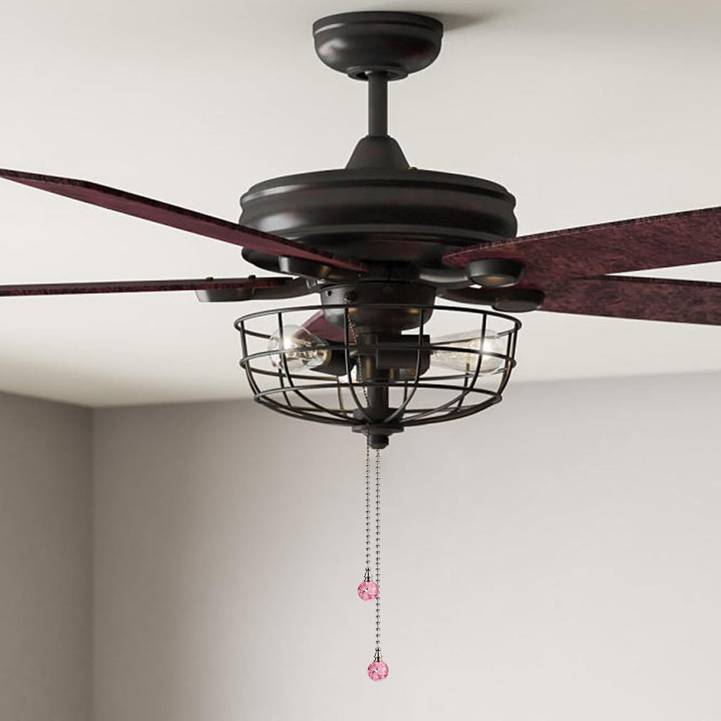 Savagrow 2Pcs Crystal Ice Cracked Ball Ceiling Fan Pull Chains Light Fan Hanging Chains Decorative Beaded Chain Extender, Pink