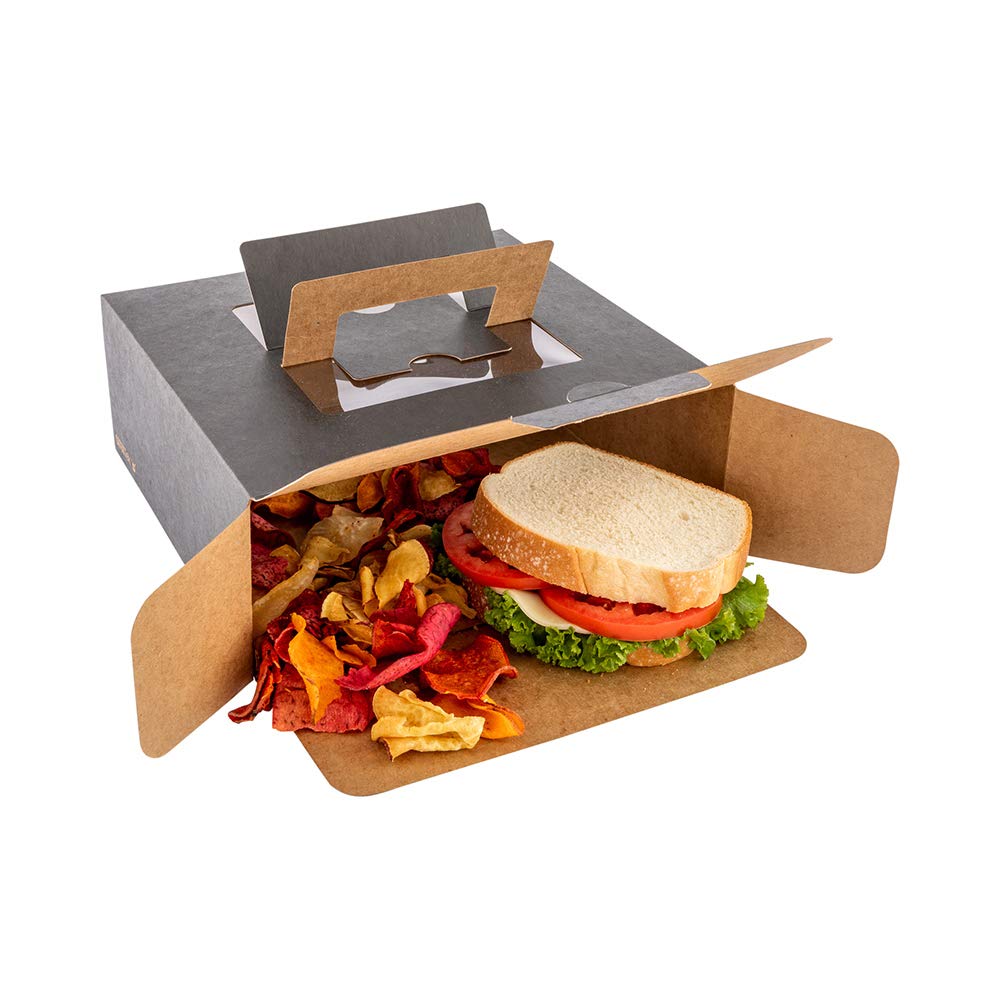 Restaurantware-Cater Tek Square Black Paper Cake/Lunch Box - with Pop-Up Handle, Window - 9" x 9" x 3 1/2" - 50 Count Box