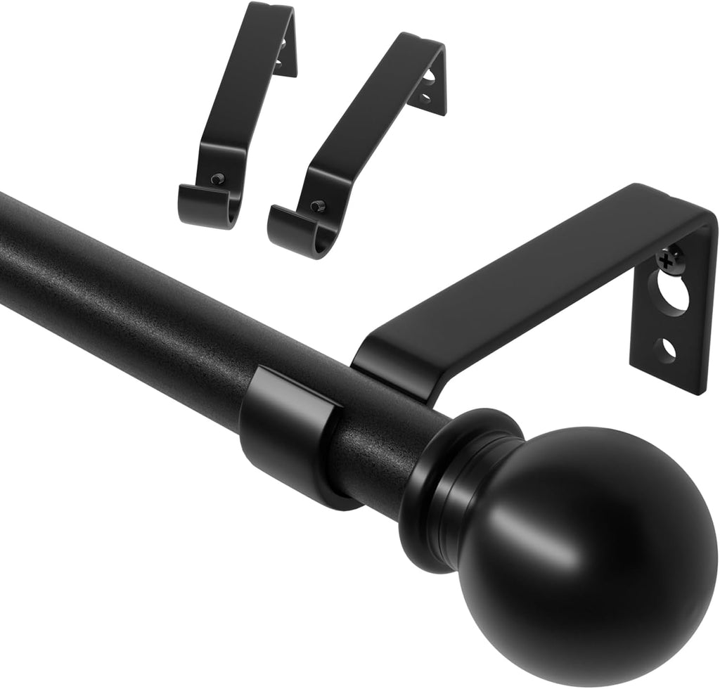 Skiennix Black Curtain Rod Set - Adjustable 28 to 48 Inch Metal Drapery Rod with Brackets | Matte Finish for Bedroom, Kitchen, Living Room