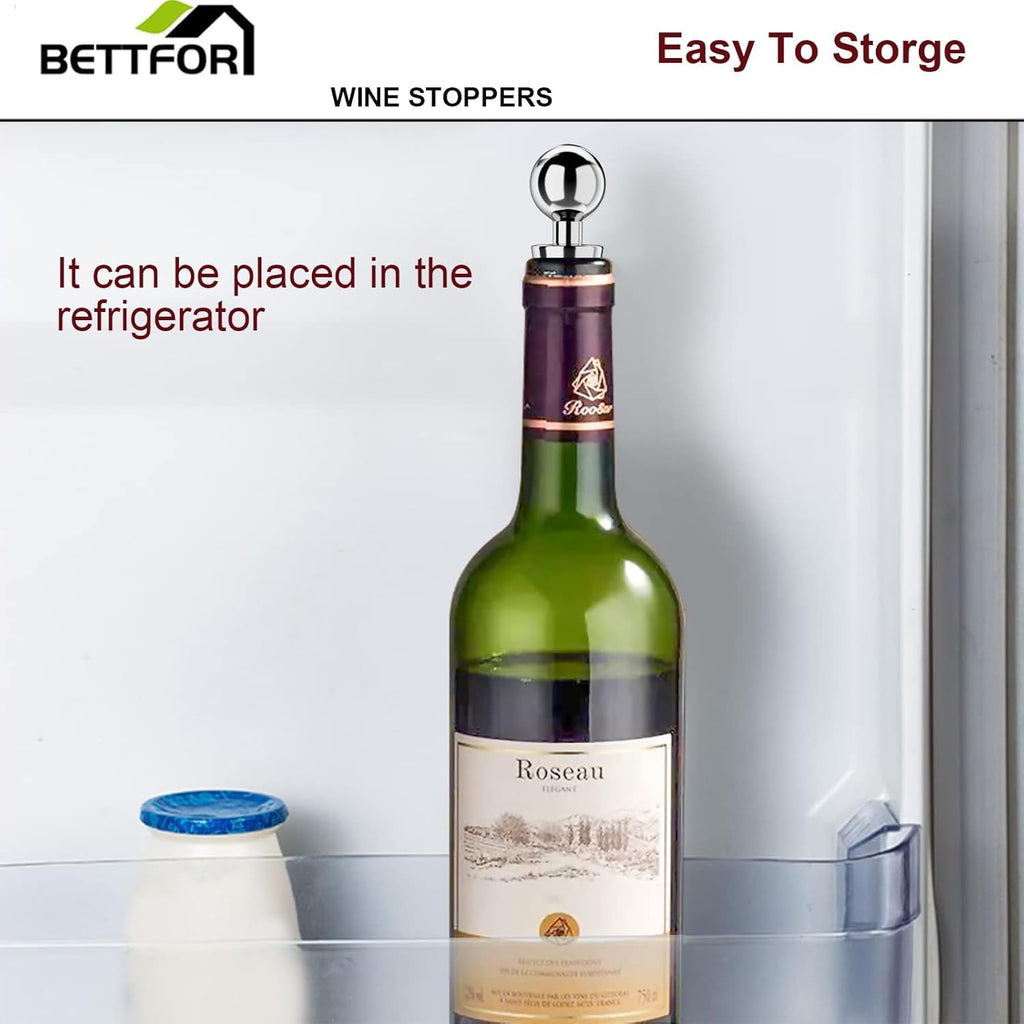 Wine Stoppers for Wine Bottles 6Pcs Vacuum Wine Bottle Stopper with Silicone Reusable Wine Corks, Leak proof Keep Fresh Suitable for Standard (Silver, 6 Pack)