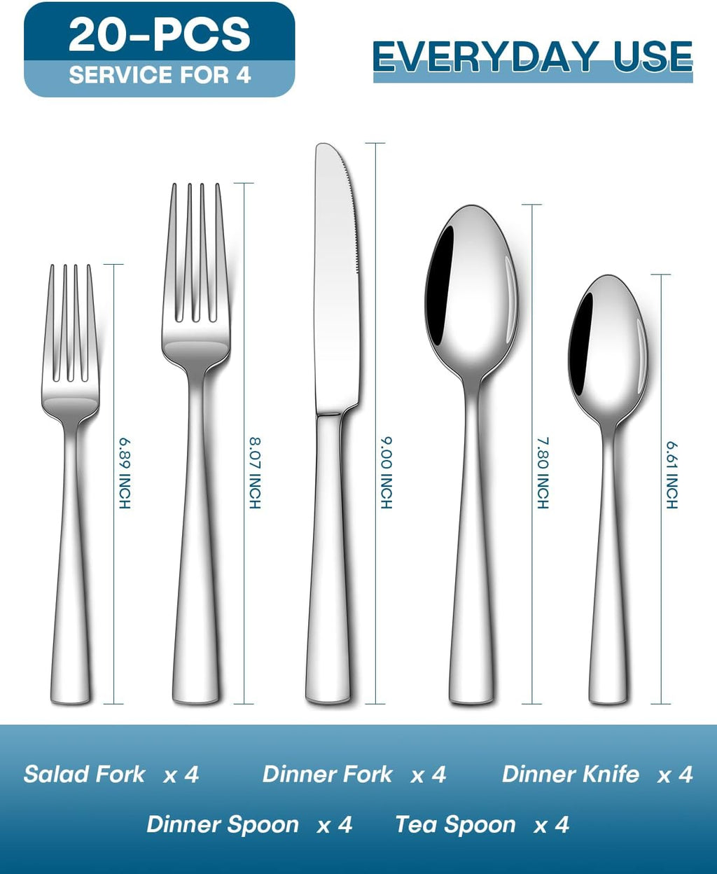 Stapava 20-Piece Silverware Set | Food-Grade Stainless Steel Flatware for 4 | Mirror Polished & Dishwasher Safe