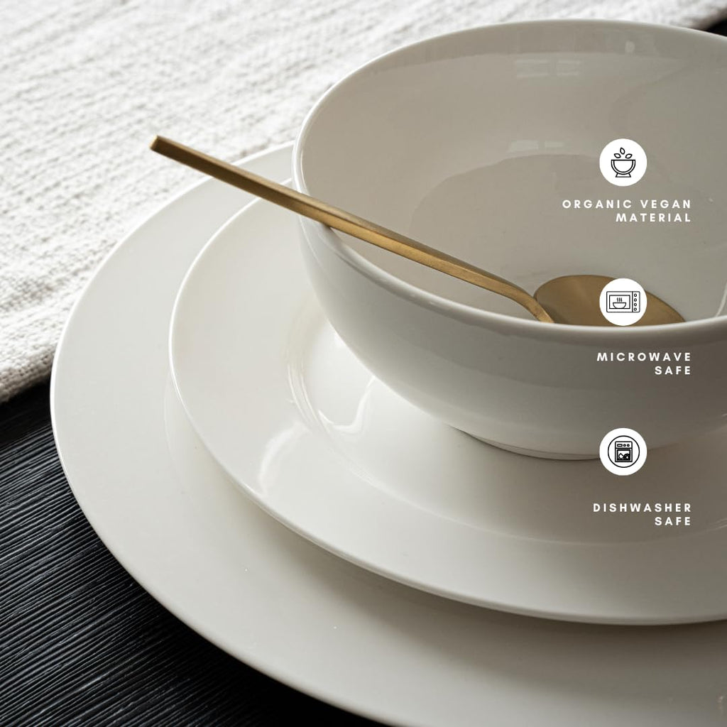 Square House New Bone China 12 Piece Dinnerware Set, Santorini Collection (Pure), White, Daily Use China, Tableware Service for 4