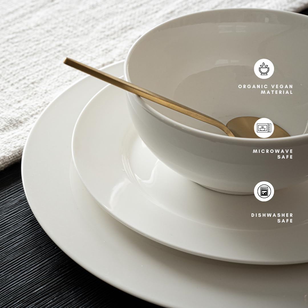 Square House New Bone China 12 Piece Dinnerware Set, Santorini Collection (Pure), White, Daily Use China, Tableware Service for 4