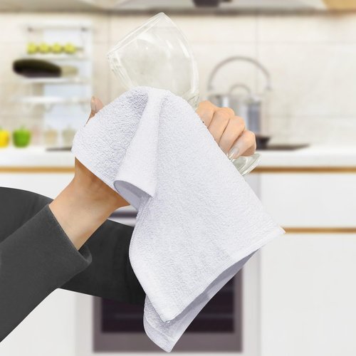 YRALY Terry Bar Mop Towels (Pack of 60) – Absorbent and Quick Drying Commercial-Grade Cotton Cleaning Towels, Cleaning Rags for Kitchen, Bar – Reusable Shop Rags 14”x17” White